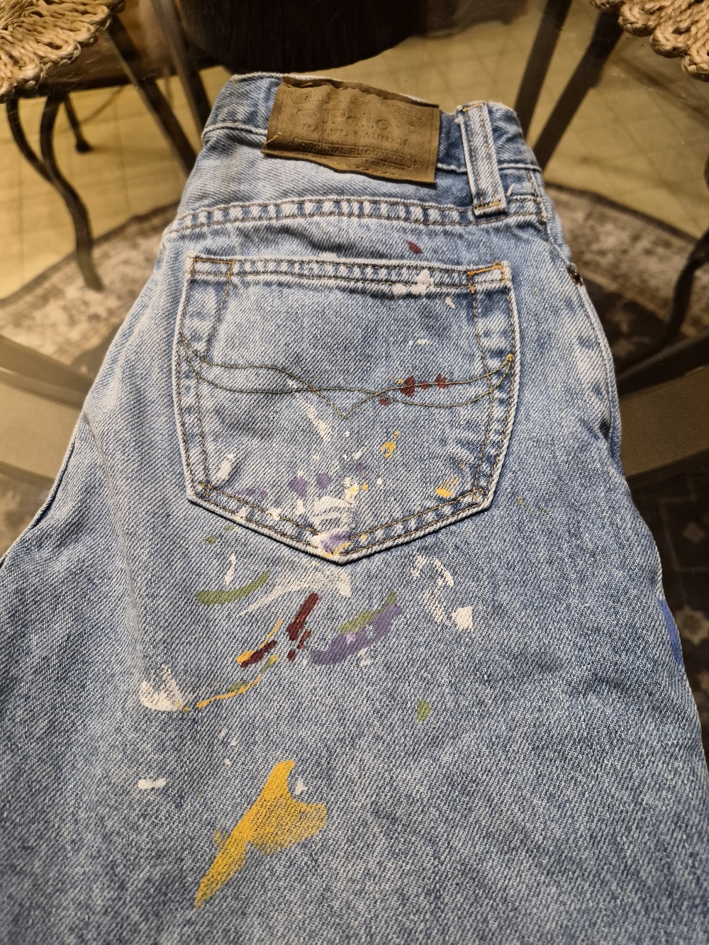 Polo by Ralph Lauren Kids Light Blue Denim Shorts with Multicolor Paint Splatter